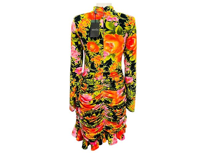 Autre Marque Richard Quinn Orange Multi Rüsch Blumen Samt Mini Kleid Mehrfarben - Ansicht 3
