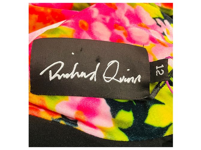 Autre Marque Richard Quinn Orange Multi Rüsch Blumen Samt Mini Kleid Mehrfarben - Ansicht 4