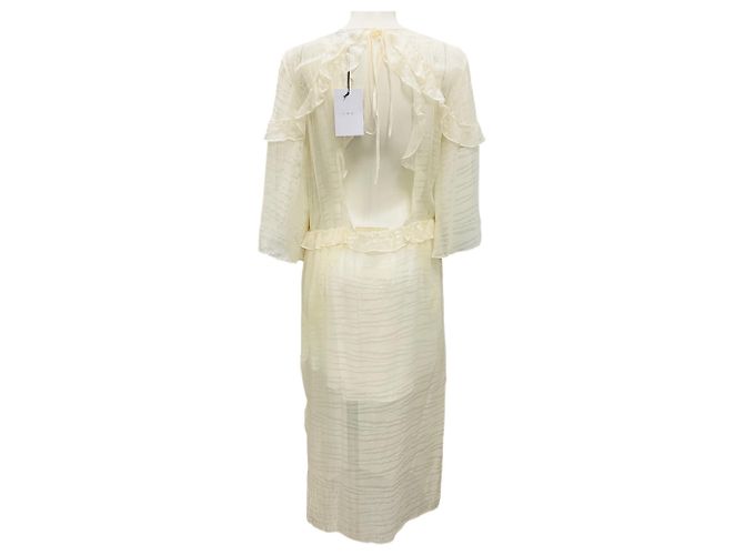 Vestido midi de jacquard con volantes Eolla de espalda abierta Iro marfil Beige - vista 3