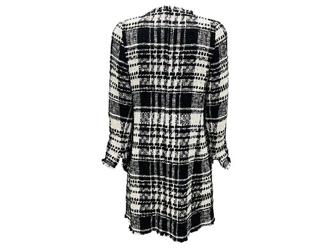 Abrigo de tweed negro / blanco con flecos Edward Achour y botones dorados - vista 3