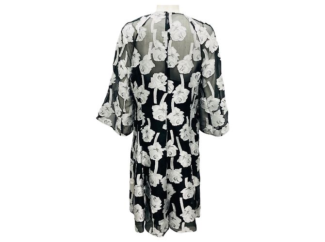 Abito da cocktail in jacquard floreale nero / argento di Lela Rose - vista 3