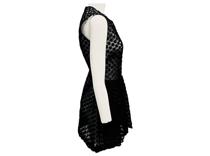 Vestido de cóctel mini sin mangas de tul transparente bordado con flores negras de Simone Rocha - vista 2