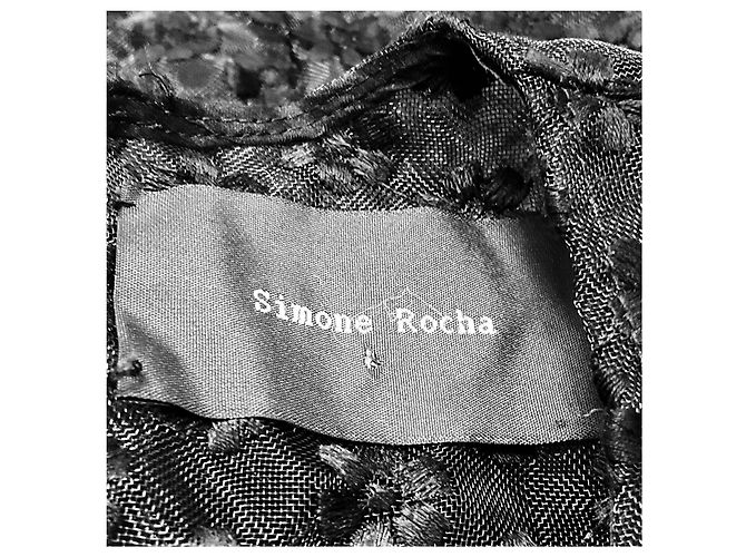 Vestido de cóctel mini sin mangas de tul transparente bordado con flores negras de Simone Rocha - vista 4