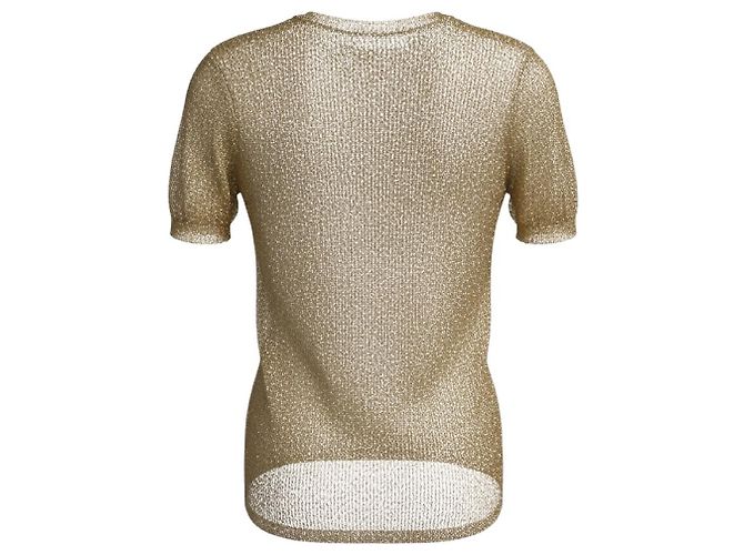 Suéter de malha transparente tecida com mangas curtas em metal dourado Prada - vista 2