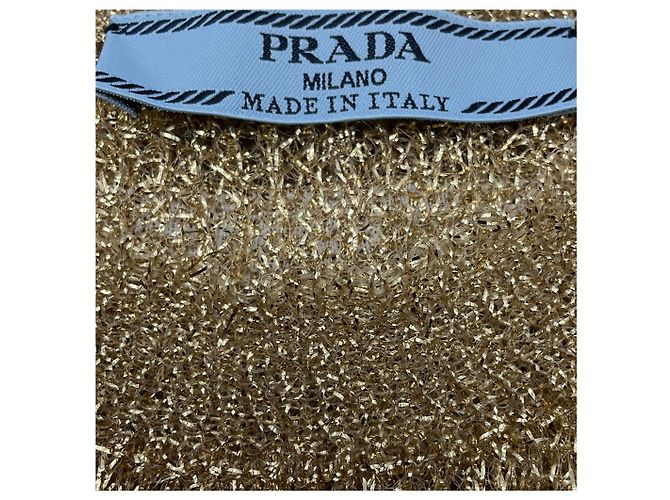Suéter de malha transparente tecida com mangas curtas em metal dourado Prada - vista 3