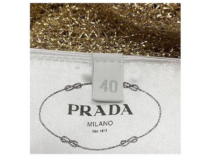Suéter de malha transparente tecida com mangas curtas em metal dourado Prada - vista 4