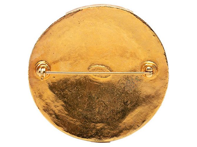 Vintage Medaillon runde Brosche Coco Mark von Chanel Golden - Ansicht 2