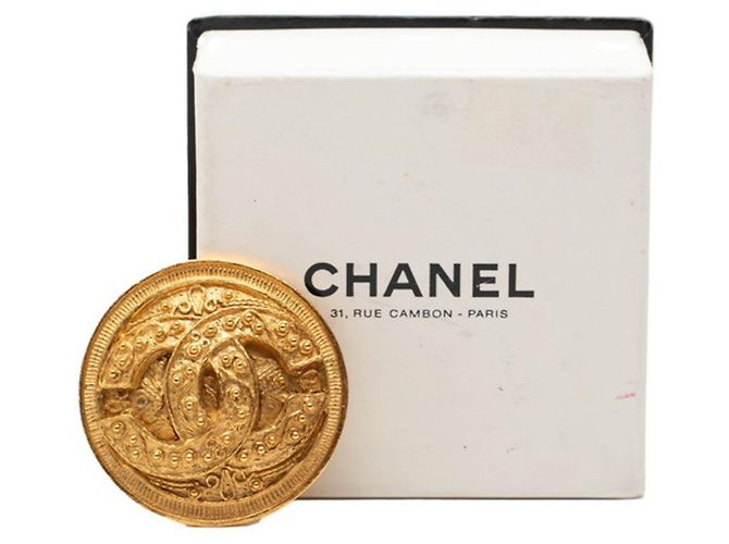 Vintage Medaillon runde Brosche Coco Mark von Chanel Golden - Ansicht 4