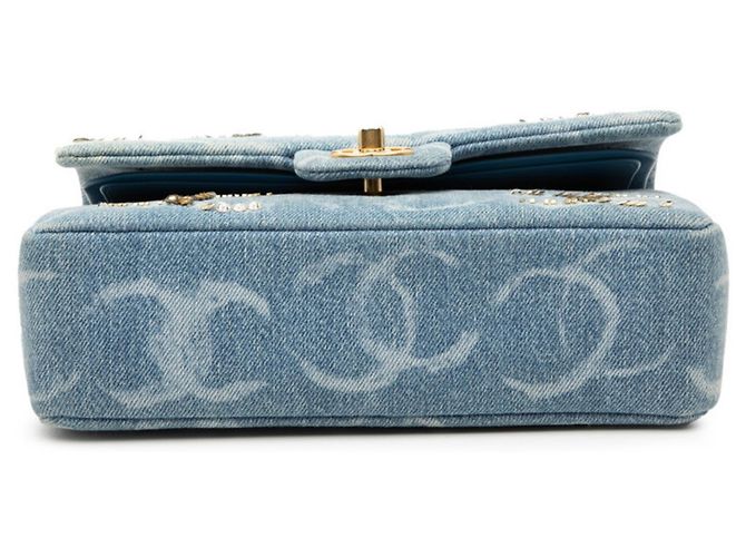 Borsa a Spalla Chanel Matelassé Coco Mark Blu D'oro - vista 3