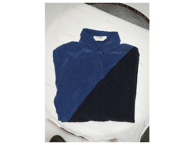 Camicia in seta blu e nera Fendi Nero - vista 4