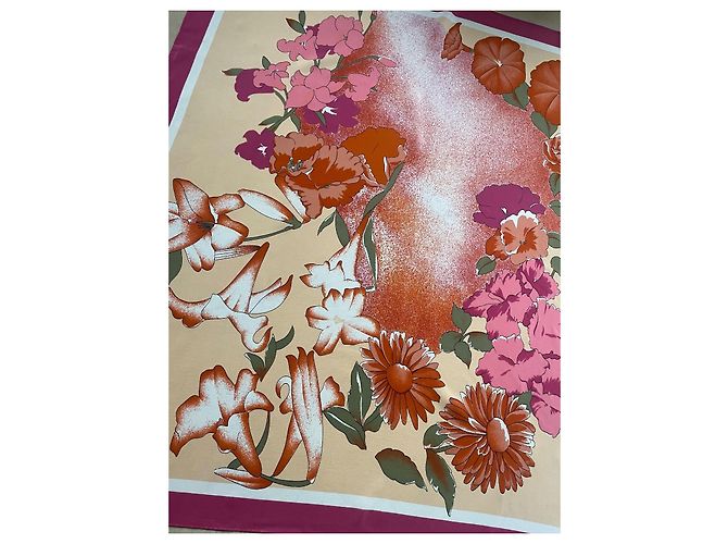 Maxi-Schal 80/90er Guy Laroche aus mehrfarbiger Seide mit Blumenmuster Pink Mehrfarben Beige Kamel - Ansicht 6