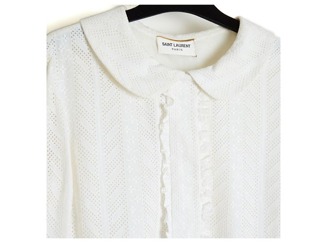 Saint Laurent 2014 Vestido de Encaje FR42 Slimane Blanco Algodón Encaje UK14 US12 - vista 3