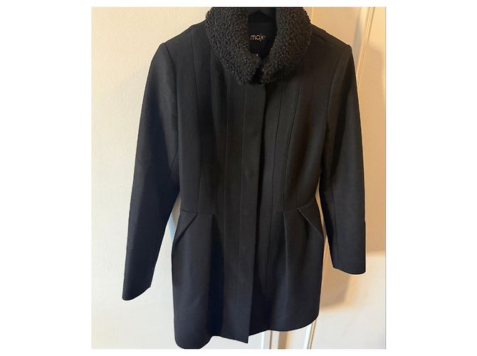 Abrigo negro Maje con cuello de piel sintética - vista 3
