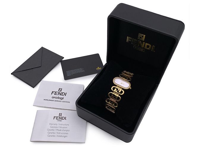 Fendi Goldene Edelstahl-Uhr mit horizontalen O'Lock-Diamanten - Ansicht 2
