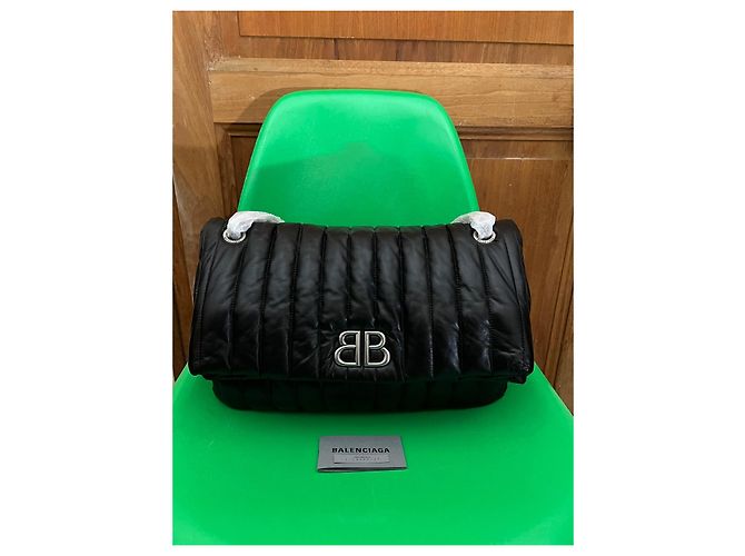Borsa a spalla Balenciaga Monaco media con tracolla a catena Nero - vista 2