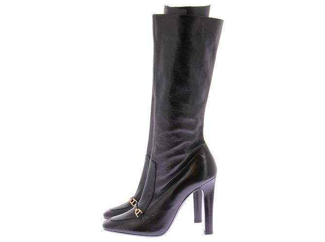 Saint Laurent Botas altas de couro preto com detalhes em ouro - vista 3