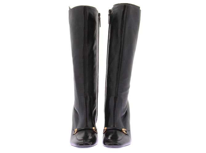 Saint Laurent Botas altas de couro preto com detalhes em ouro - vista 4