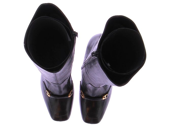 Saint Laurent Botas altas de couro preto com detalhes em ouro - vista 6