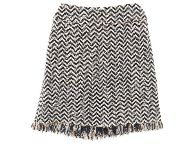 Timeless Saia de lã e nylon Chanel Marrom Branco Azul Azul marinho - vista 2