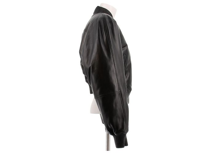 Phoebe Philo Bomber de cuero negro - vista 3
