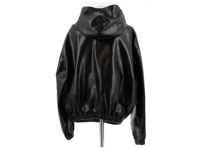 Phoebe Philo Chaqueta con capucha de cuero negro - vista 2