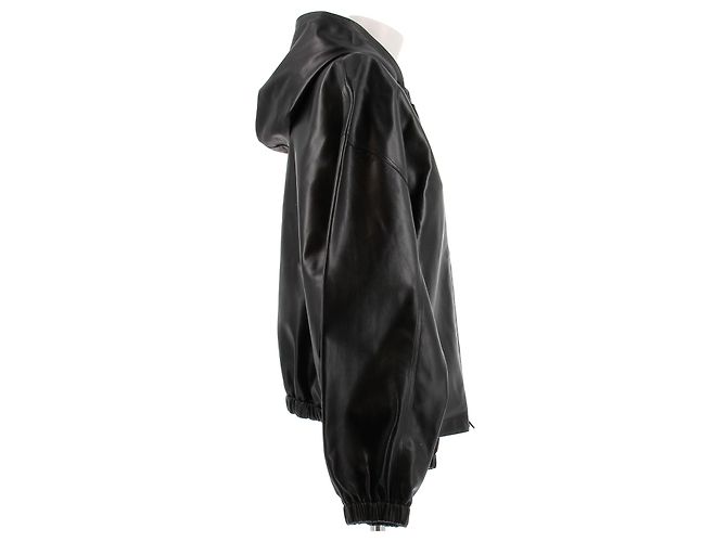 Phoebe Philo Chaqueta con capucha de cuero negro - vista 3