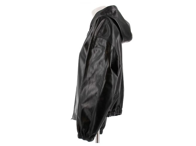 Phoebe Philo Chaqueta con capucha de cuero negro - vista 4