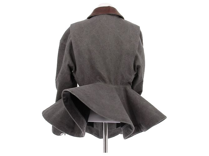 Alexander Mcqueen Chaqueta "Peplum" ajustada gris con cuello marrón - vista 2