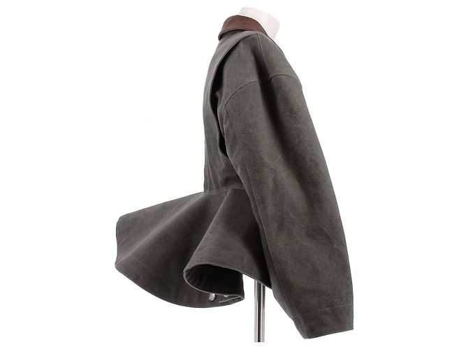 Alexander Mcqueen Chaqueta "Peplum" ajustada gris con cuello marrón - vista 3