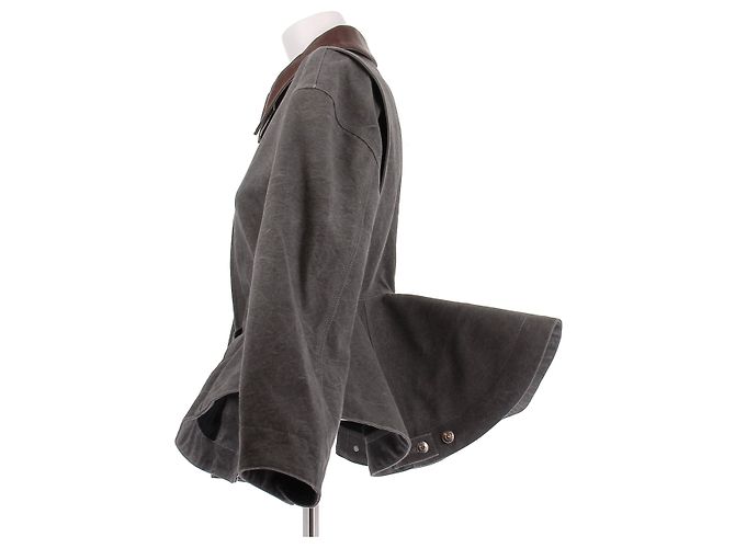 Alexander Mcqueen Chaqueta "Peplum" ajustada gris con cuello marrón - vista 4