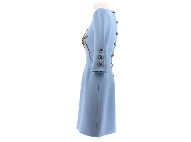 Dolce & Gabbana Vestido corto azul con flor de lentejuelas en lana y seda - vista 4
