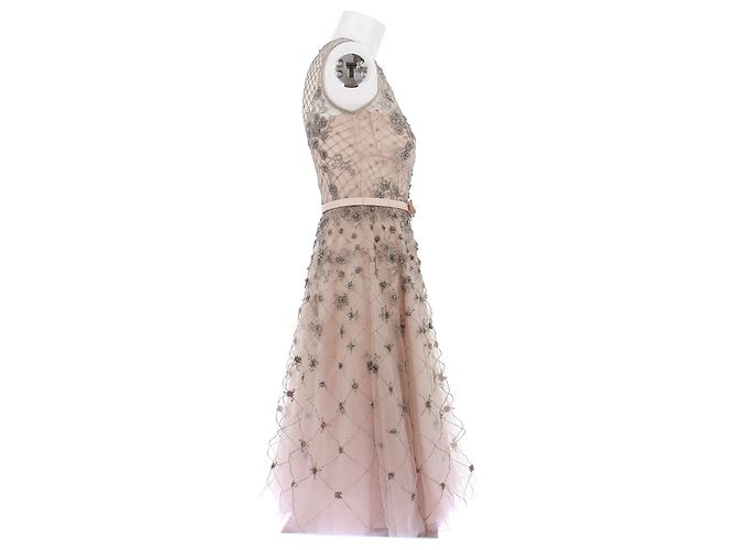 Valentino Garavani Vestido largo rosa de seda con strass - vista 3