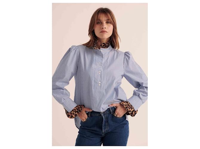 Blusa Balzac Paris Source de leopardo y rayas de algodón Azul Multicolor Estampado de leopardo - vista 2