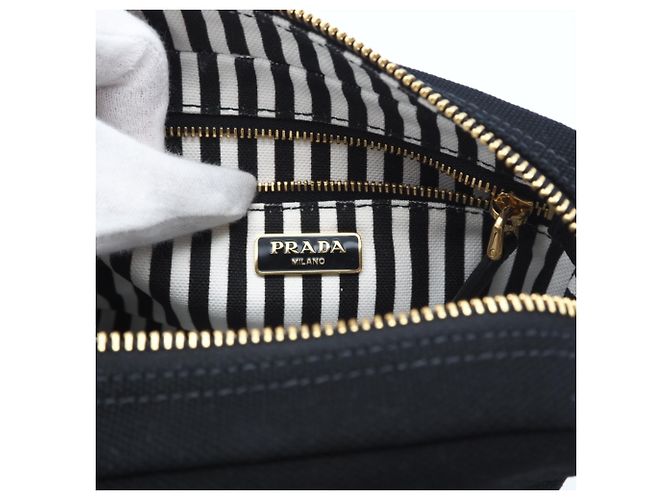 Prada Canvas Canapa Logo Pouch Black White - view 10