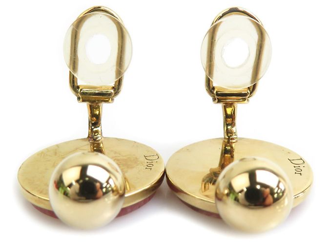 Pendientes de clip dorados y rosas Christian Dior - vista 6