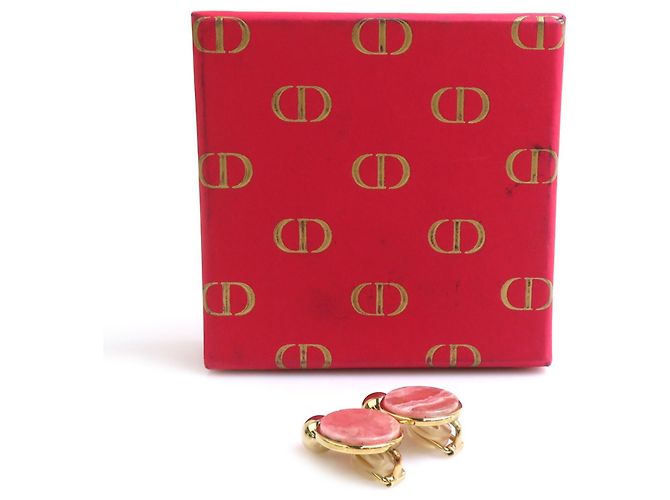 Pendientes de clip dorados y rosas Christian Dior - vista 8