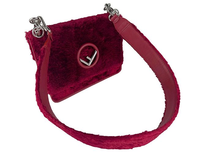 Borsa a Spalla in Pelliccia Fendi Canayef Rosso - vista 10