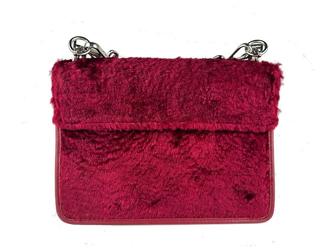 Borsa a Spalla in Pelliccia Fendi Canayef Rosso - vista 3