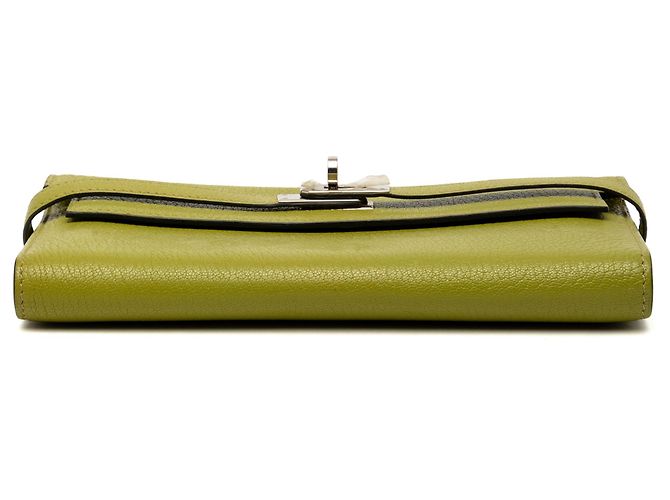 Cartera Larga Kelly en Cabra Mysore Verde Hermès Verde oliva - vista 3
