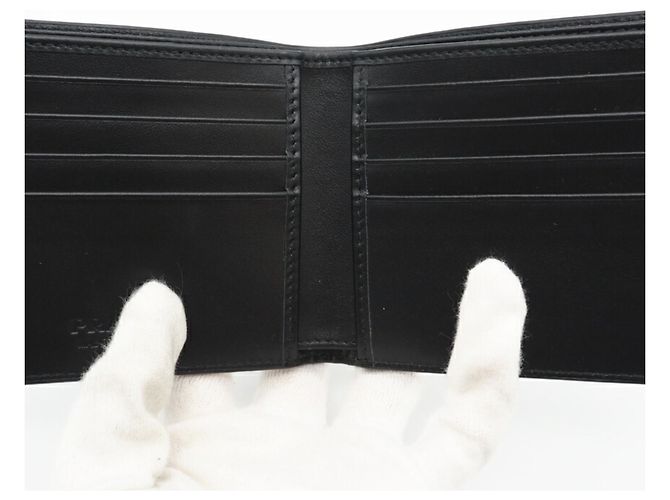 Portafoglio compatto bifold in pelle verniciata Prada Nero Argento - vista 9