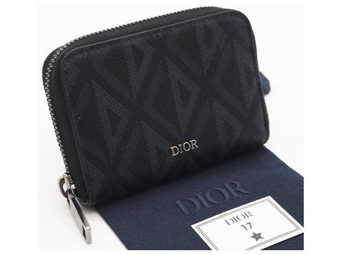 Christian Dior CD Diamond Leather Coin Case Brown Black - view 2