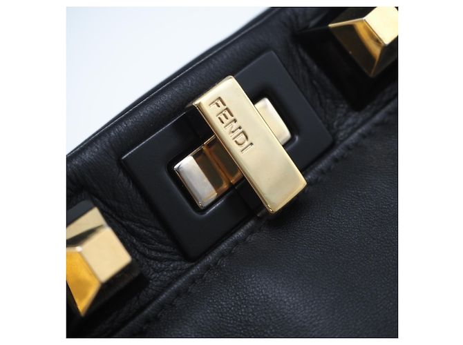 FENDI Leder Mini Peekaboo Gold Edition Handtasche Schwarz - Ansicht 11