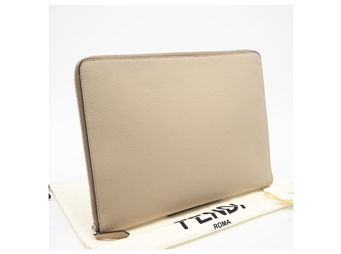 Clutch de couro com logo Fendi Bege - vista 2