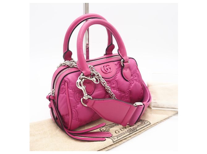 Borsa Boston Mini in Nylon Matelassé GG di Gucci Rosa - vista 2