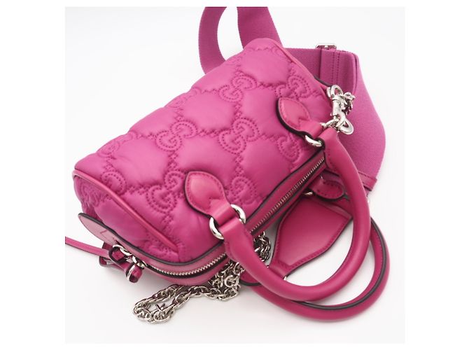 Borsa Boston Mini in Nylon Matelassé GG di Gucci Rosa - vista 3
