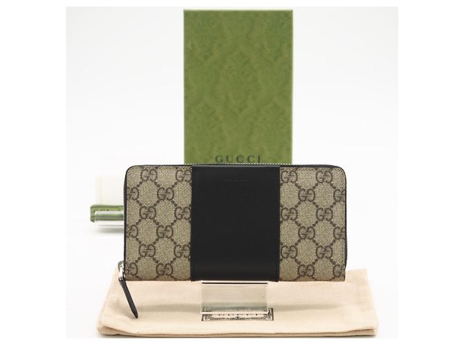 Portafoglio lungo in pelle GG Supreme di Gucci Nero Beige - vista 2