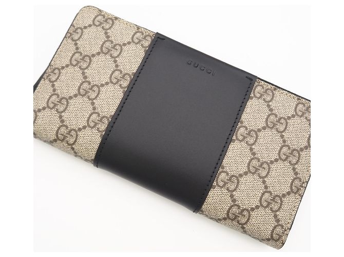 Portafoglio lungo in pelle GG Supreme di Gucci Nero Beige - vista 3
