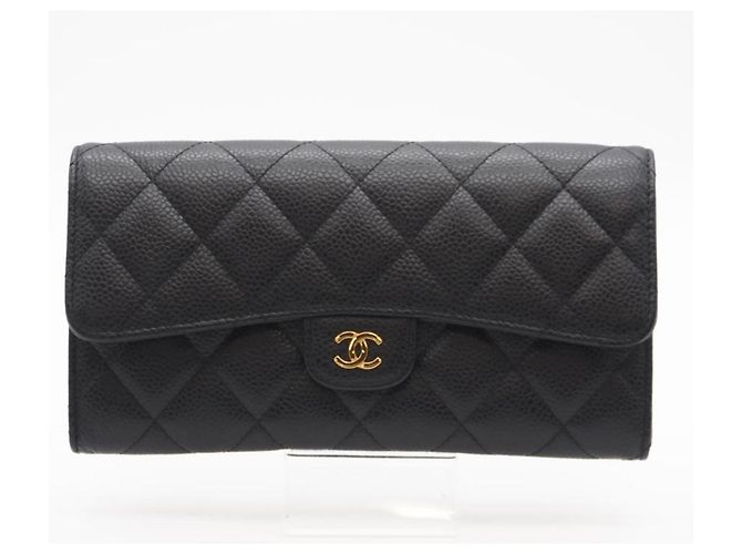 Cartera Clásica Larga de Caviar Matelassé Chanel Negro Burdeos - vista 2
