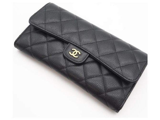 Cartera Clásica Larga de Caviar Matelassé Chanel Negro Burdeos - vista 3