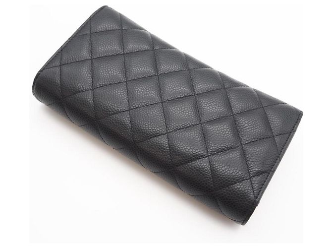 Cartera Clásica Larga de Caviar Matelassé Chanel Negro Burdeos - vista 4